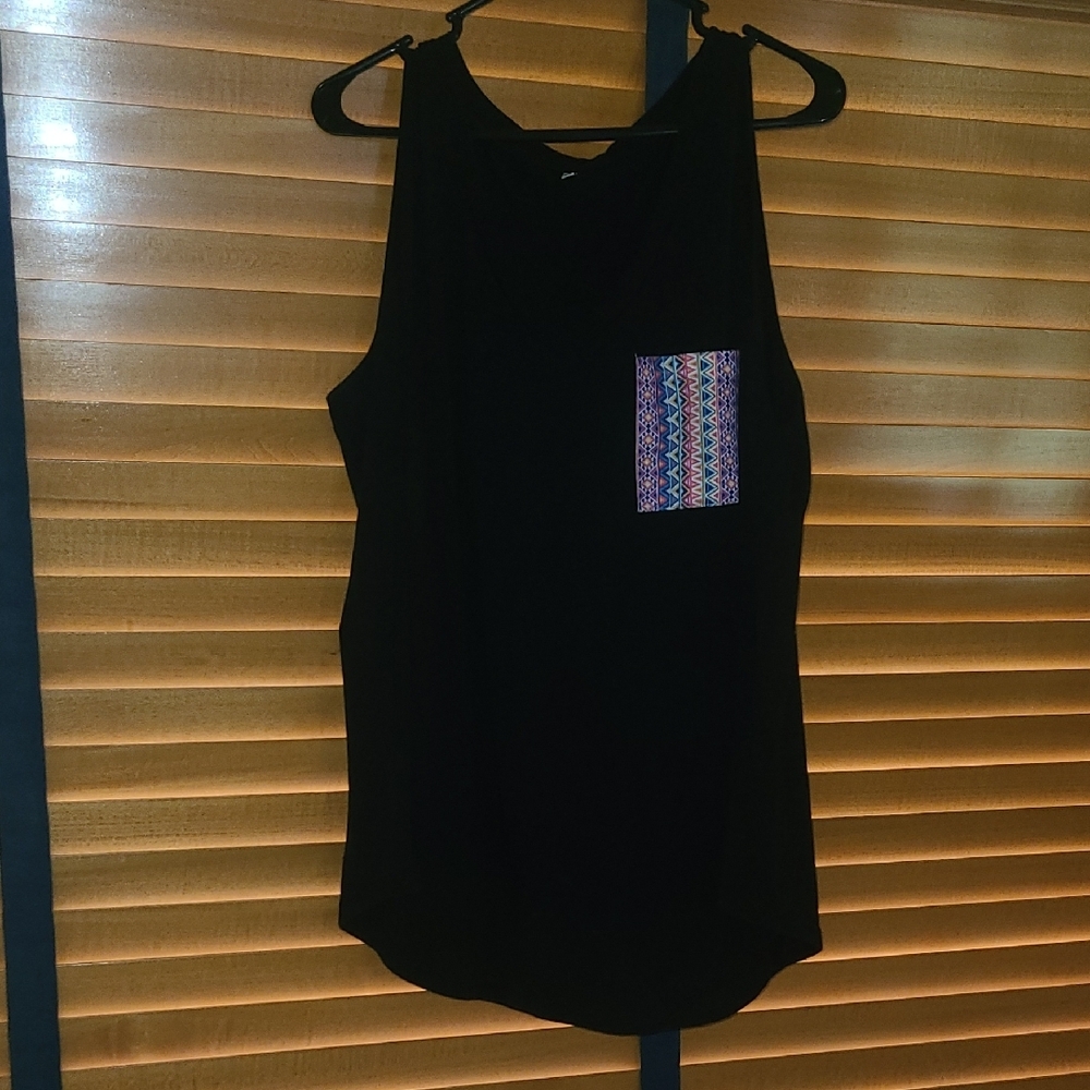 Black Sleeveless Top with Patterned Pocket